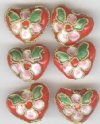 6 13mm Red Cloisonné Hearts